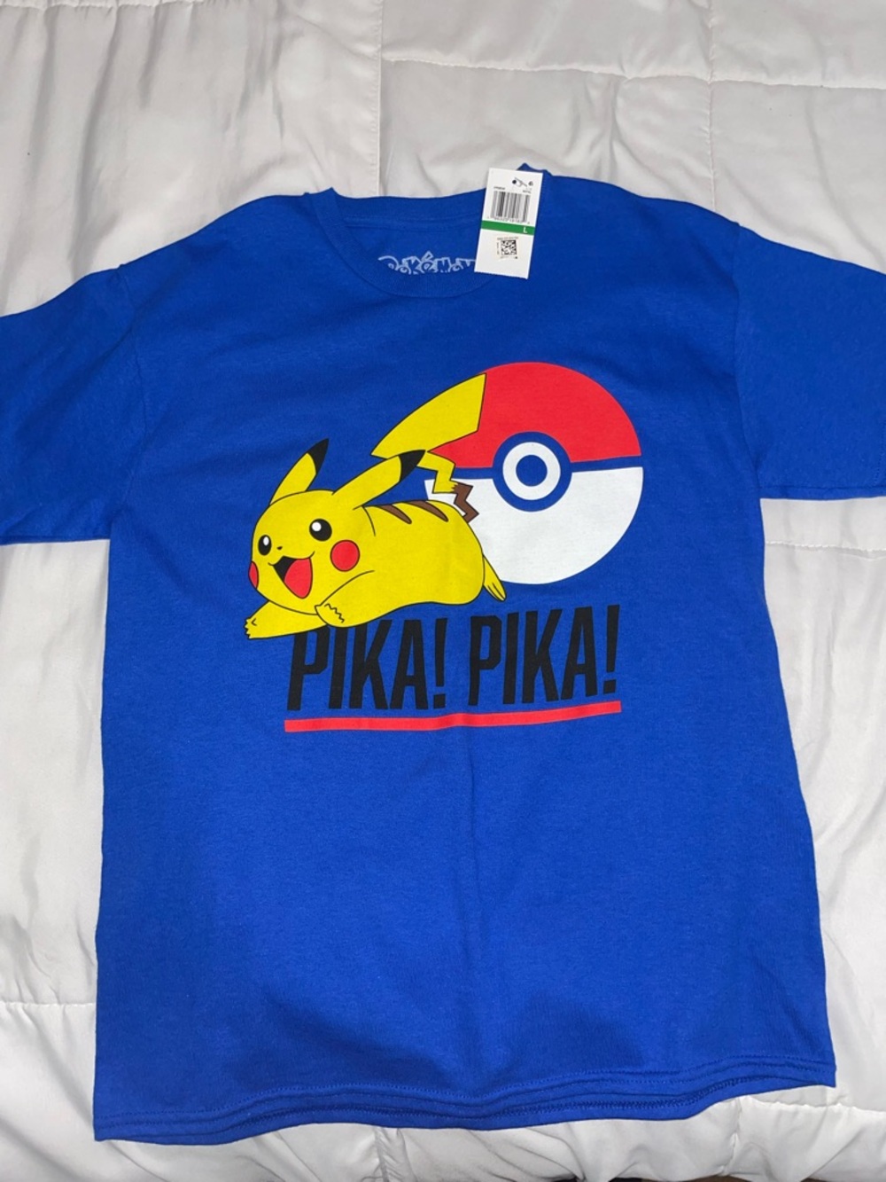 Pokemon Blue Tee with Yellow Pikachu & Red Poké Ball Print